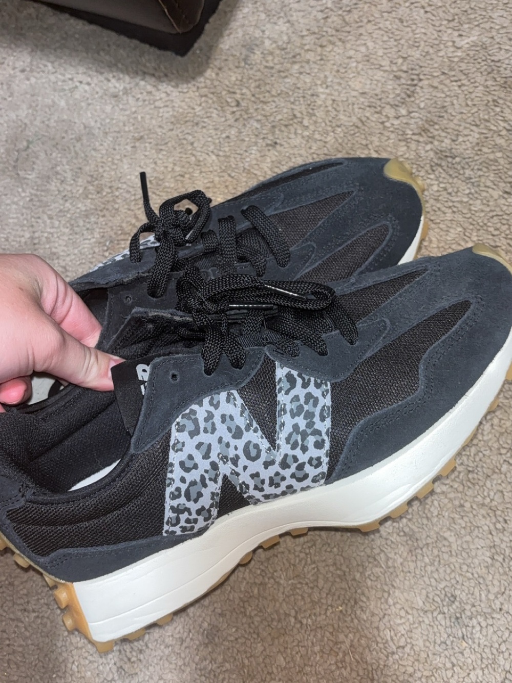 New Balance Black Sneakers with Gray Leopard N Logo and Gum Outsole
